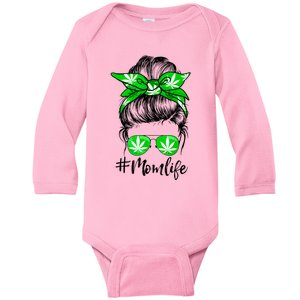 Weed Mom Life Smoker Pot Leaf Cannabis Marijuana Stoner 420 Baby Long Sleeve Bodysuit