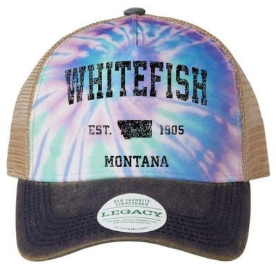 Whitefish Montana Mt Vintage Sports Design Black Print Legacy Tie Dye Trucker Hat
