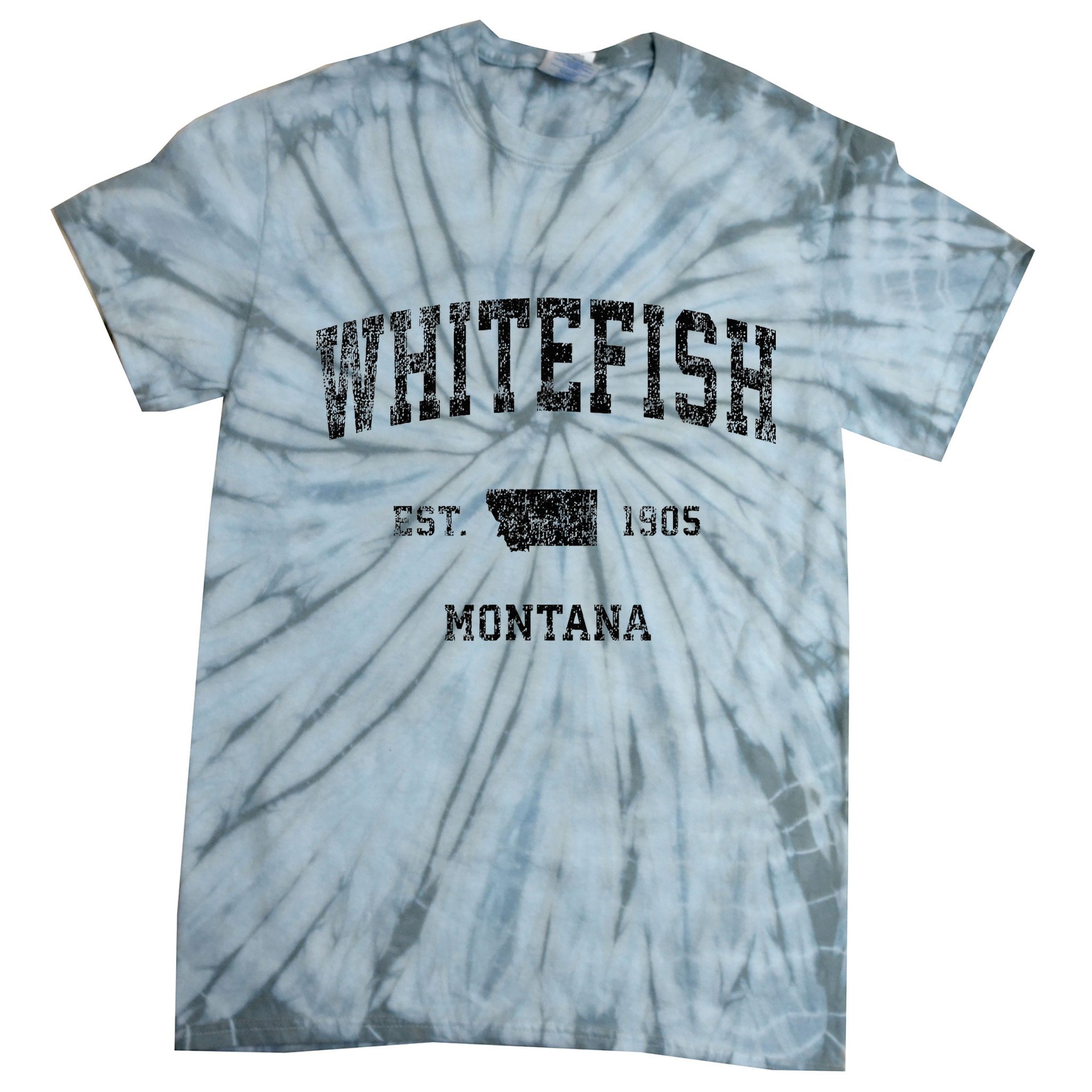 Whitefish Montana Mt Vintage Sports Design Black Print Tie-Dye T-Shirt