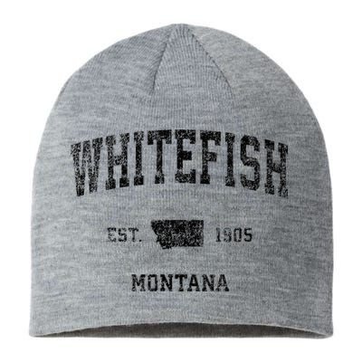 Whitefish Montana Mt Vintage Sports Design Black Print Sustainable Beanie