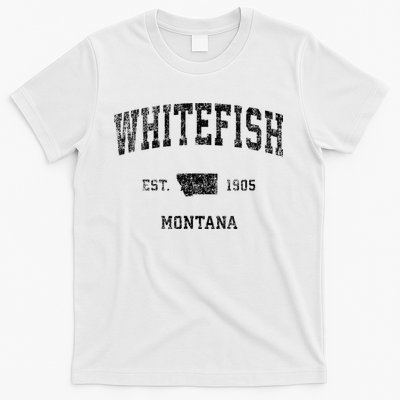 Whitefish Montana Mt Vintage Sports Design Black Print T-Shirt