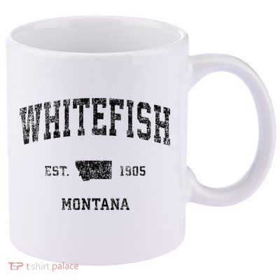 Whitefish Montana Mt Vintage Sports Design Black Print 11oz C Handle Ceramic Mug