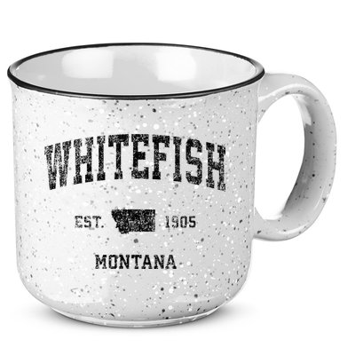 Whitefish Montana Mt Vintage Sports Design Black Print 15oz Campfire Ceramic Mug