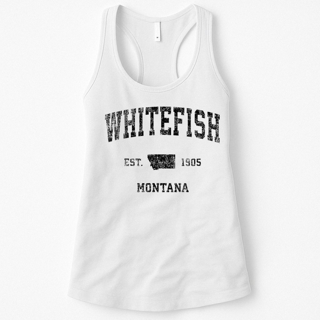 Whitefish Montana Mt Vintage Sports Design Black Print Womens Tank Top