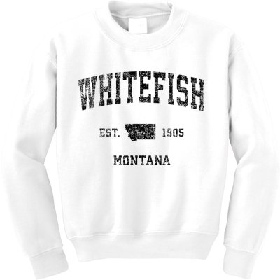 Whitefish Montana Mt Vintage Sports Design Black Print Kids Sweatshirt