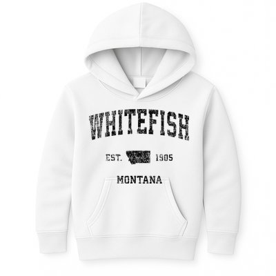 Whitefish Montana Mt Vintage Sports Design Black Print Kids Hoodie