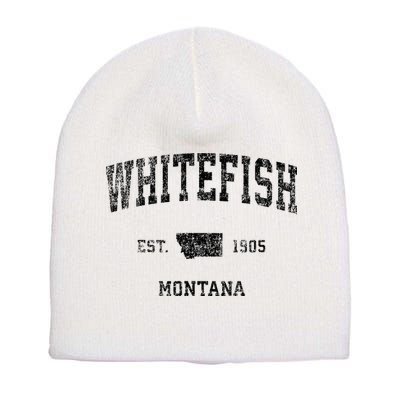 Whitefish Montana Mt Vintage Sports Design Black Print Short Acrylic Beanie