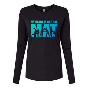 Wrestling Mother My Heart Is On That Mat Wrestling Gift Womens Cotton Relaxed Long Sleeve T-Shirt