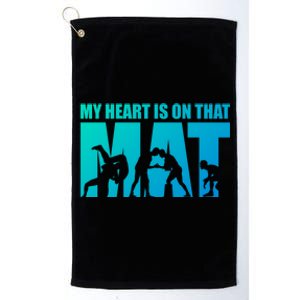 Wrestling Mother My Heart Is On That Mat Wrestling Gift Platinum Collection Golf Towel