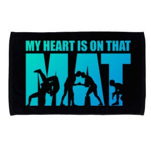 Wrestling Mother My Heart Is On That Mat Wrestling Gift Microfiber Hand Towel