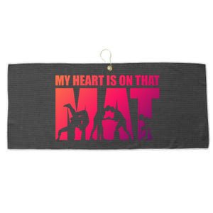 Wrestling Mother My Heart Is On That Mat Wrestling Gift Large Microfiber Waffle Golf Towel