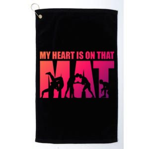 Wrestling Mother My Heart Is On That Mat Wrestling Gift Platinum Collection Golf Towel