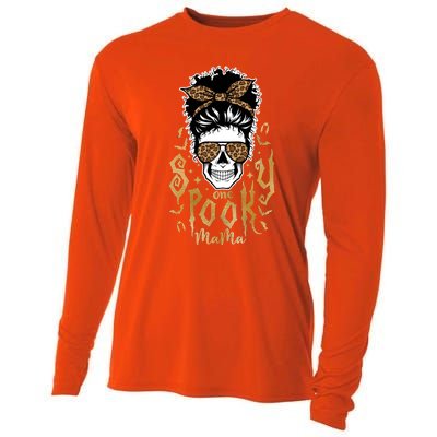 Witchy Mama Messy Bun Halloween Skull Witch Mom Spooky Bats Gift Cooling Performance Long Sleeve Crew