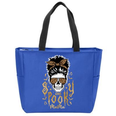 Witchy Mama Messy Bun Halloween Skull Witch Mom Spooky Bats Gift Zip Tote Bag