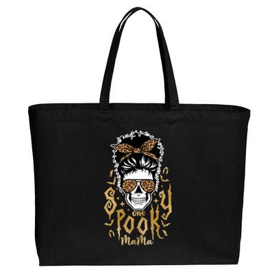 Witchy Mama Messy Bun Halloween Skull Witch Mom Spooky Bats Gift Cotton Canvas Jumbo Tote