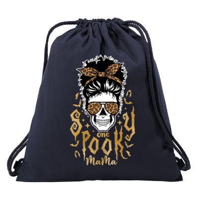 Witchy Mama Messy Bun Halloween Skull Witch Mom Spooky Bats Gift Drawstring Bag