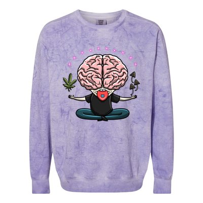 Weed Magic Mushroom Yoga Brain 420 Psychedelic Stoner Gift Colorblast Crewneck Sweatshirt