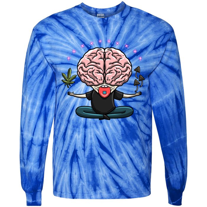 Weed Magic Mushroom Yoga Brain 420 Psychedelic Stoner Gift Tie-Dye Long Sleeve Shirt