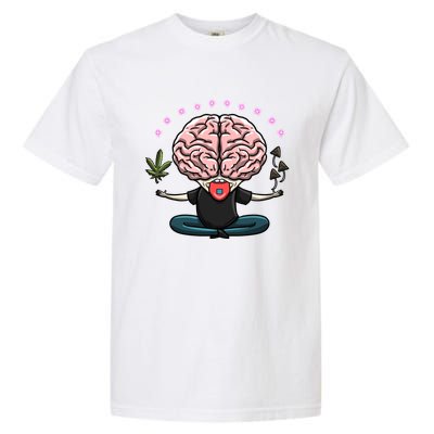 Weed Magic Mushroom Yoga Brain 420 Psychedelic Stoner Gift Garment-Dyed Heavyweight T-Shirt