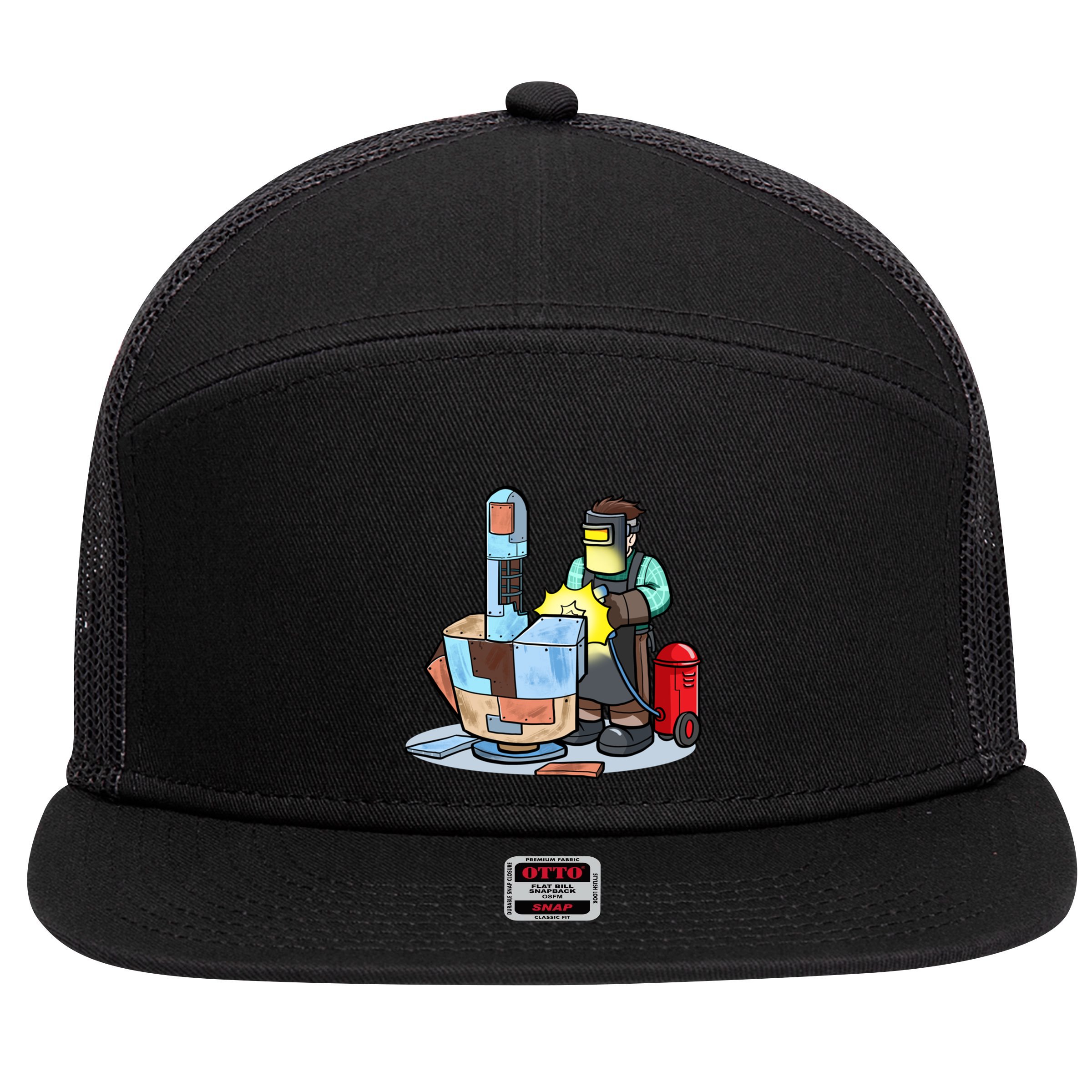 Welding Metal Middle Finger Welder 7 Panel Mesh Trucker Snapback Hat