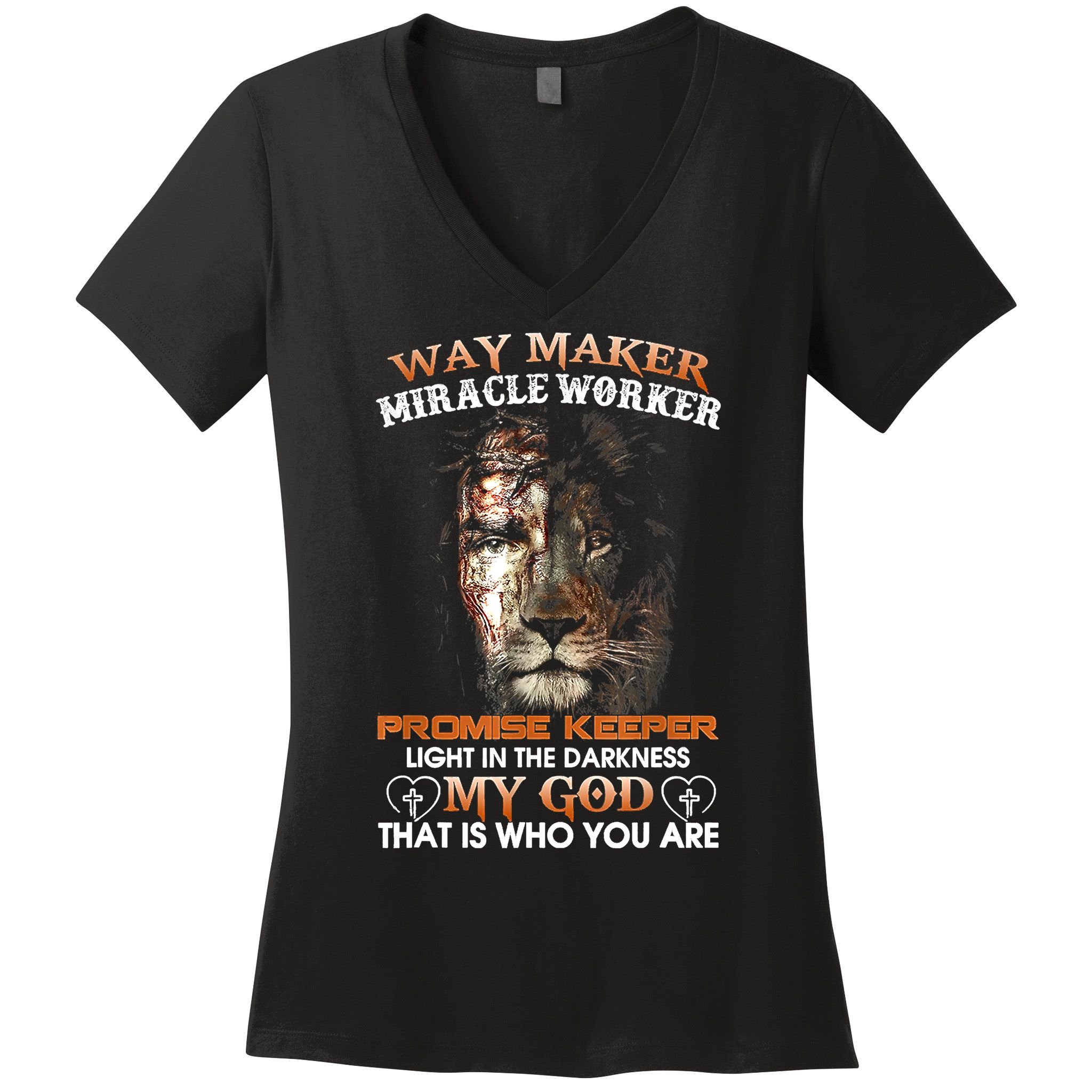 Way Maker Miracle Worker Promise Keeper Light Jesus Lion Women's V-Neck T-Shirt