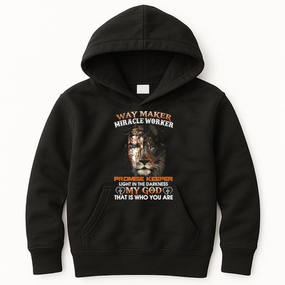 Way Maker Miracle Worker Promise Keeper Light Jesus Lion Kids Hoodie