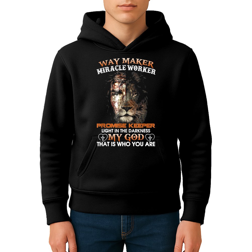 Way Maker Miracle Worker Promise Keeper Light Jesus Lion Kids Hoodie