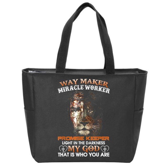 Way Maker Miracle Worker Promise Keeper Light Jesus Lion Zip Tote Bag