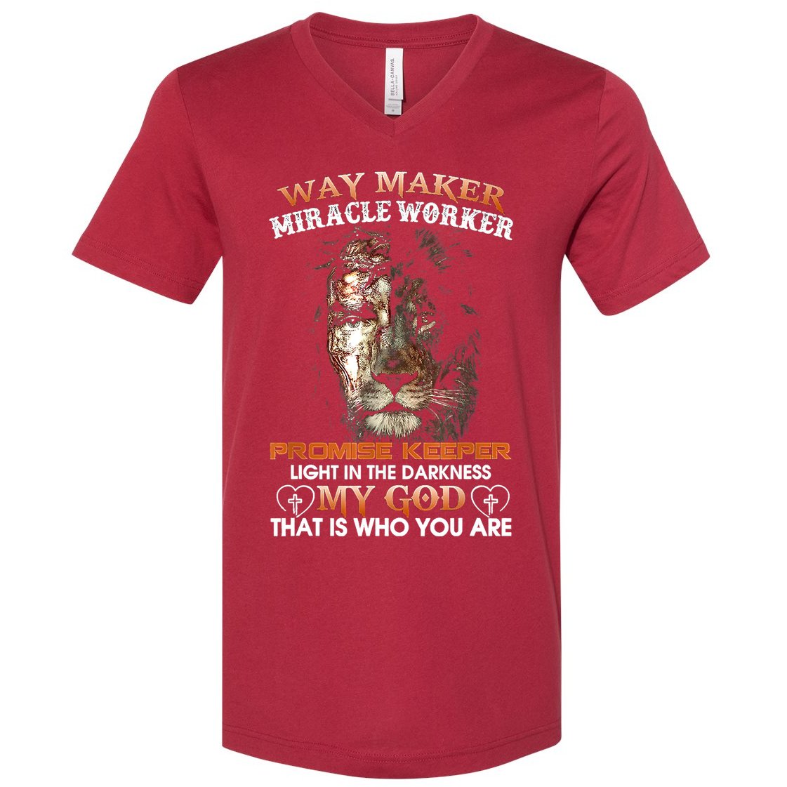 Way Maker Miracle Worker Promise Keeper Light Jesus Lion V-Neck T-Shirt