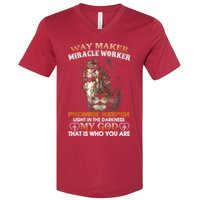Way Maker Miracle Worker Promise Keeper Light Jesus Lion V-Neck T-Shirt