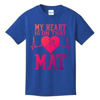 Wrestling Mother My Heart Is On That Mat Wrestling Funny Gift Kids T-Shirt