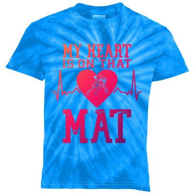 Wrestling Mother My Heart Is On That Mat Wrestling Funny Gift Kids Tie-Dye T-Shirt