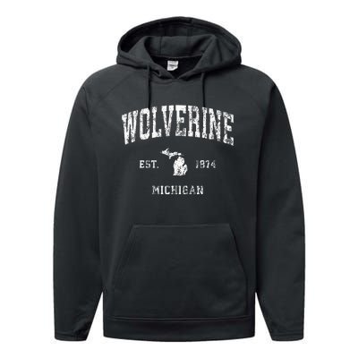 Wolverine Michigan MI Vintage Athletic Sports Design Performance Fleece Hoodie