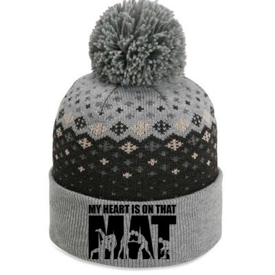 Wrestling Mother My Heart Is On That Mat Wrestling Gift The Baniff Cuffed Pom Beanie