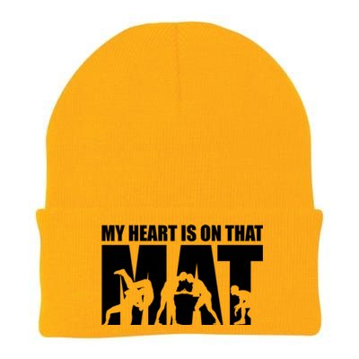 Wrestling Mother My Heart Is On That Mat Wrestling Gift Knit Cap Winter Beanie