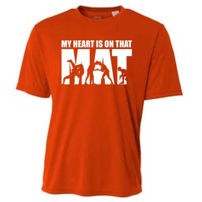 Wrestling Mother My Heart Is On That Mat Wrestling Gift Cooling Performance Crew T-Shirt