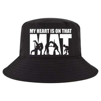 Wrestling Mother My Heart Is On That Mat Wrestling Gift Cool Comfort Performance Bucket Hat