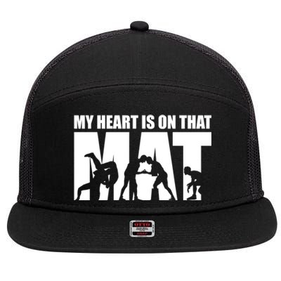 Wrestling Mother My Heart Is On That Mat Wrestling Gift 7 Panel Mesh Trucker Snapback Hat