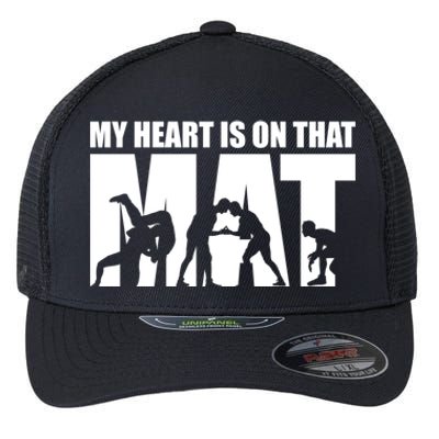 Wrestling Mother My Heart Is On That Mat Wrestling Gift Flexfit Unipanel Trucker Cap