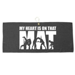 Wrestling Mother My Heart Is On That Mat Wrestling Gift Large Microfiber Waffle Golf Towel