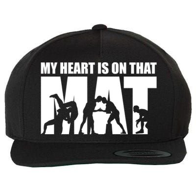 Wrestling Mother My Heart Is On That Mat Wrestling Gift Wool Snapback Cap