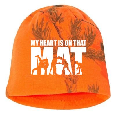 Wrestling Mother My Heart Is On That Mat Wrestling Gift Kati - Camo Knit Beanie