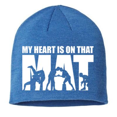 Wrestling Mother My Heart Is On That Mat Wrestling Gift Sustainable Beanie