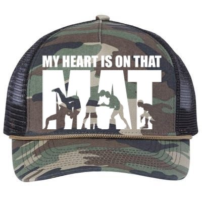 Wrestling Mother My Heart Is On That Mat Wrestling Gift Retro Rope Trucker Hat Cap