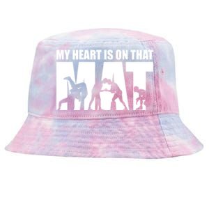 Wrestling Mother My Heart Is On That Mat Wrestling Gift Tie-Dyed Bucket Hat