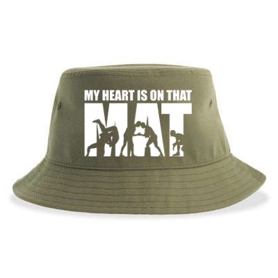 Wrestling Mother My Heart Is On That Mat Wrestling Gift Sustainable Bucket Hat