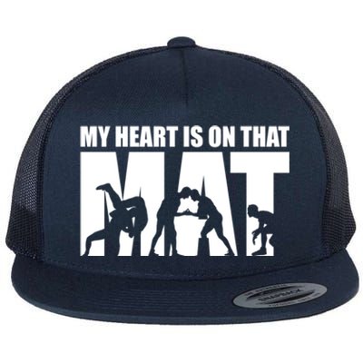 Wrestling Mother My Heart Is On That Mat Wrestling Gift Flat Bill Trucker Hat