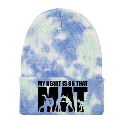 Wrestling Mother My Heart Is On That Mat Wrestling Gift Tie Dye 12in Knit Beanie