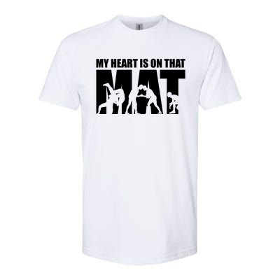 Wrestling Mother My Heart Is On That Mat Wrestling Gift Softstyle® CVC T-Shirt