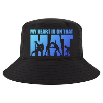 Wrestling Mother My Heart Is On That Mat Wrestling Gift Cool Comfort Performance Bucket Hat